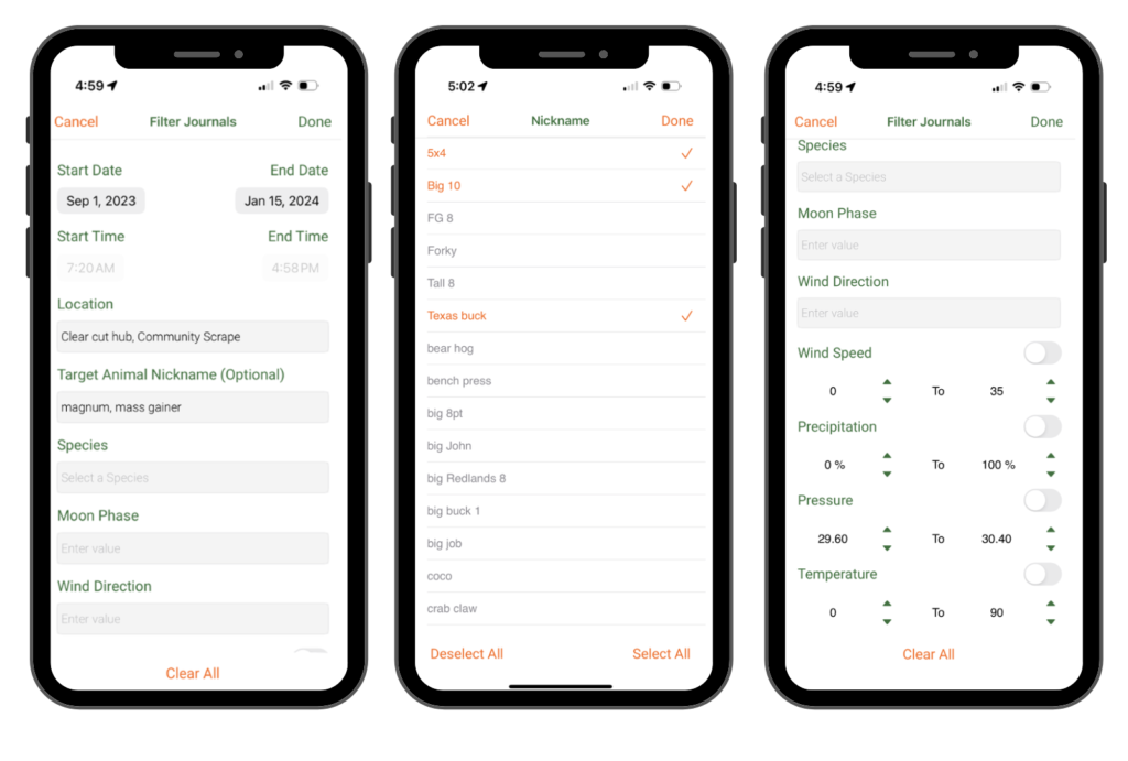 Hunt Regs Filter Feature